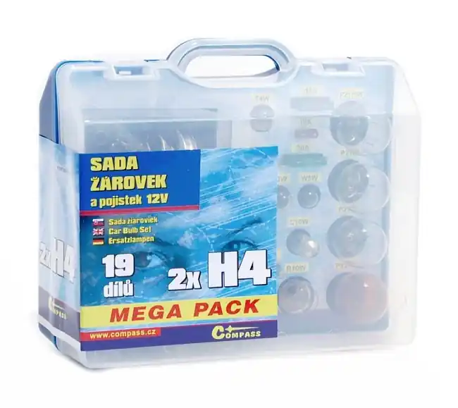 Aktuální Servisní box žárovek H4 + H4 + pojistky COMPASS MEGA 12V