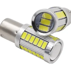 LED žárovky BA15S, 33 SMD LED 5730 + čočka, bílé, 2 ks STUALARM Super Cena