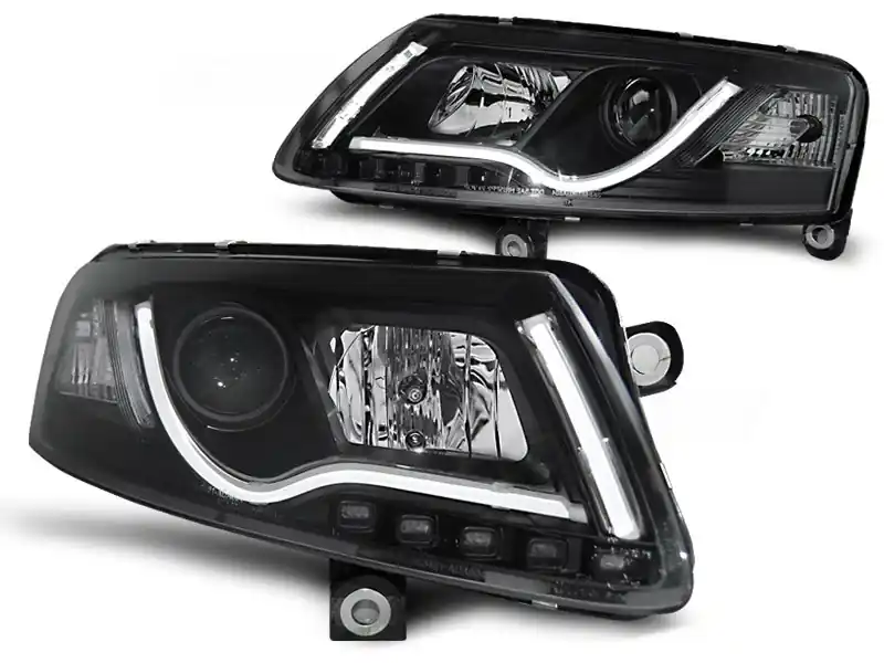 Audi A6 04-08 - přední černé světla s LED denním svícením TUBE LIGHTS Víkendová Akce