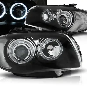 BMW 1 E87/E81/82/88 04-11 - přední černá světla s ANGEL EYES Novinka
