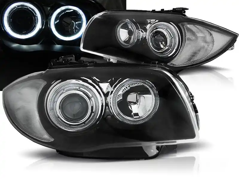 BMW 1 E87/E81/82/88 04-11 - přední černá světla s ANGEL EYES Novinka