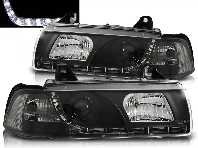 BMW E36 90-99 SEDAN, KOMBI, COMPACT - přední černé světla s LED svícením Rychlé Dodání