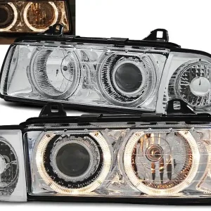 BMW E36 90-99 SEDAN, KOMBI, COMPACT - přední chrom světla s ANGEL EYES Koupit Online