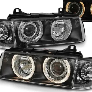 BMW E36 90-99 COUPE, CABRIO - přední černá světla s ANGEL EYES Aktuální