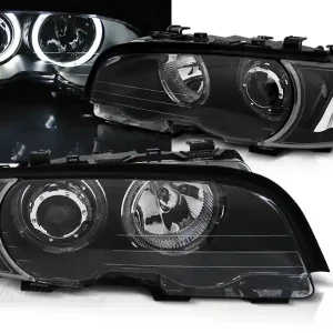 BMW E46 99-03 COUPE CABRIO - přední černá světla s ANGEL EYES LED Autentický