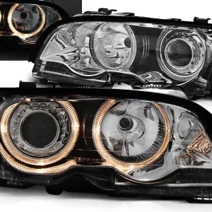 BMW E46 01-03 COUPE CABRIO - přední chrom světla s ANGEL EYES Ověřený