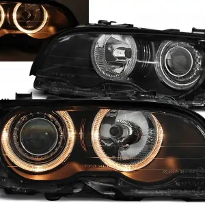 Pouze Dnes BMW E46 01-03 COUPE CABRIO - přední černá světla s ANGEL EYES
