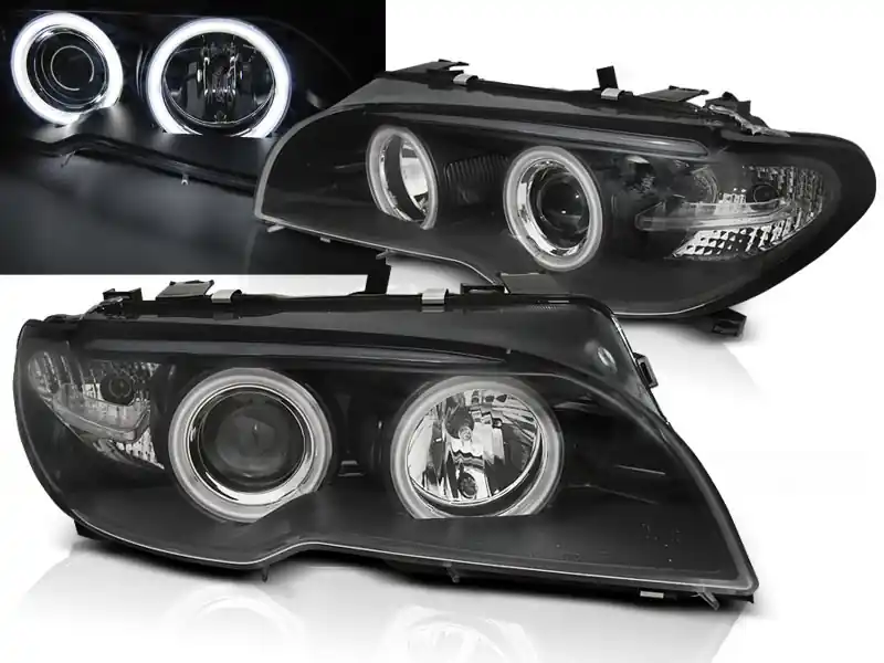 Hit Sezóny BMW E46 03-06 COUPE CABRIO - přední černá světla s ANGEL EYES CCFL