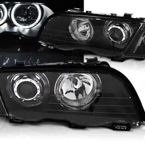 Vysoce Kvalitní BMW E46 98-01 SEDAN, COMBI - přední černá světla s ANGEL EYES LED