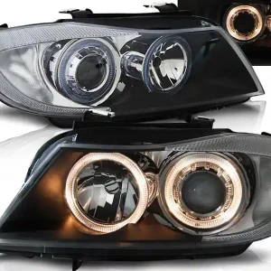 Víkendová Akce BMW E90/E91 05-08 - přední černá světla s ANGEL EYES