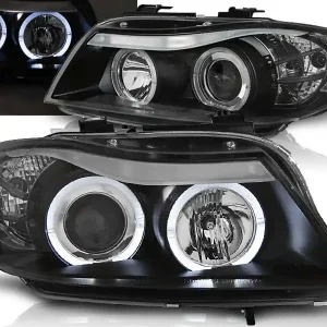 BMW E90/E91 05-08 - přední černá světla s ANGEL EYES Výhodná Nabídka