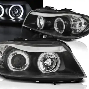 BMW E90/E91 05-08 - přední černá světla s ANGEL EYES CCFL Jen Po Omezenou Doba