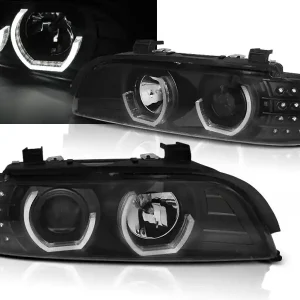 BMW E39 95-03 - přední černá světla s ANGEL EYES 3D a LED blinkrem Novinka
