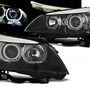 BMW E60/E61 03-07 - přední černá světla s ANGEL EYES LED Víkendová Akce