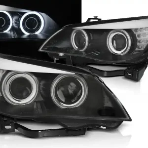 BMW E60/E61 03-07 - přední černá světla s ANGEL EYES CCFL a LED blinkrem Vrácení Zdarma