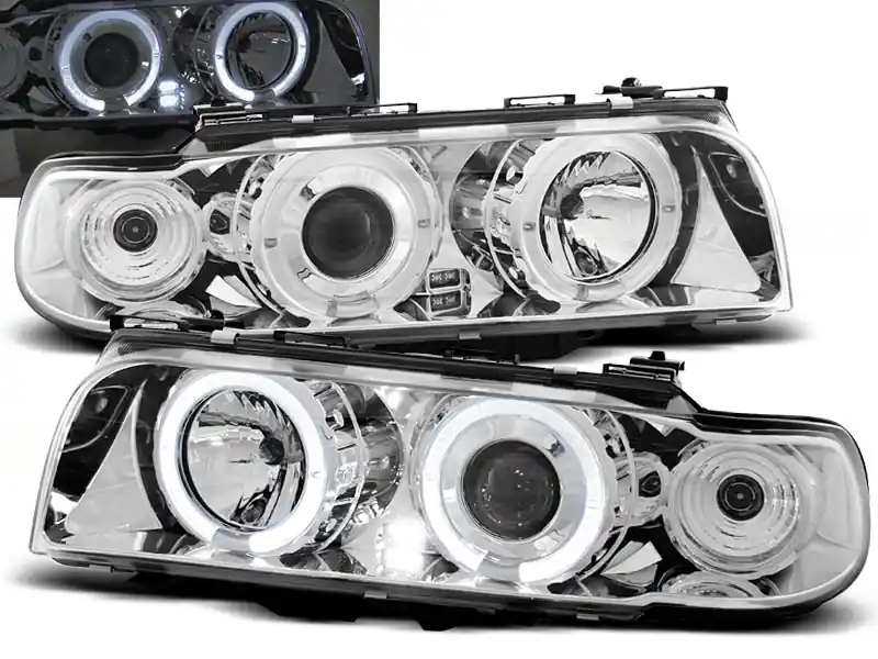 BMW E38 94-98 - přední chrom světla s ANGEL EYES Cenově Výhodný
