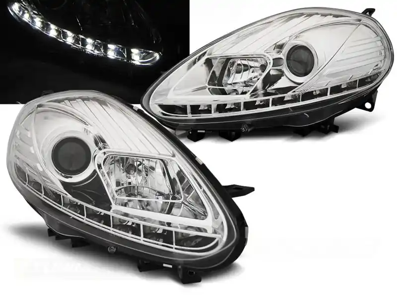 Nakupujte Hned FIAT PUNTO EVO 09-12 - přední chrom světla s LED denním svícením