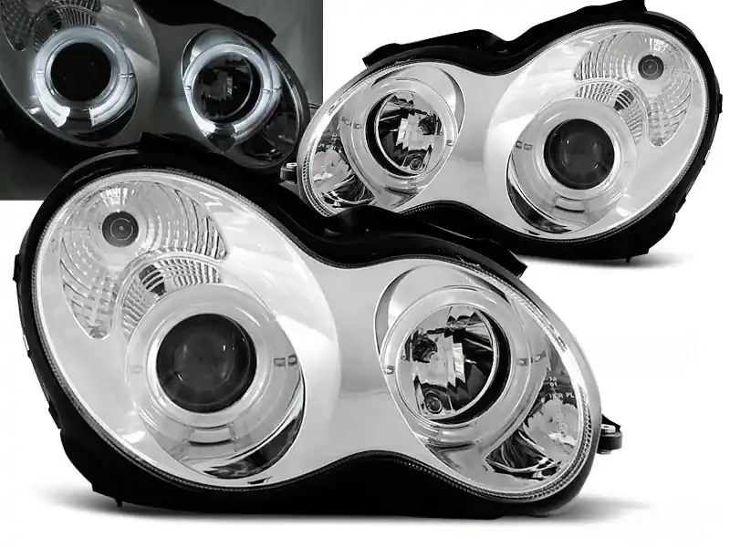 Expresní Doručení MERCEDES W203 C-KLASA 00-04 - přední chrom světla ANGEL EYES