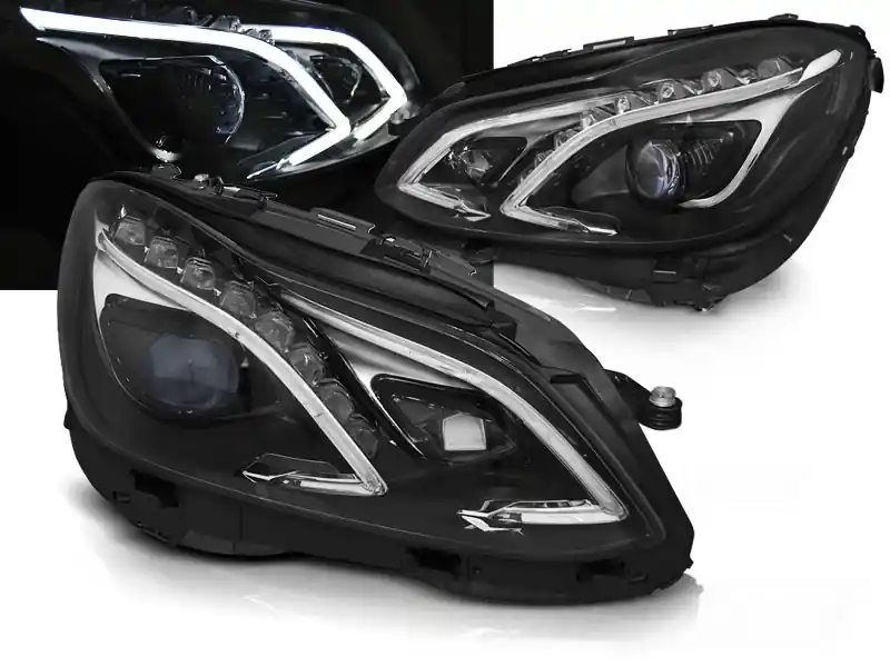 MERCEDES W212 13-16 - přední černá světla LED projektor s LED denním svícením Vysoce Kvalitní