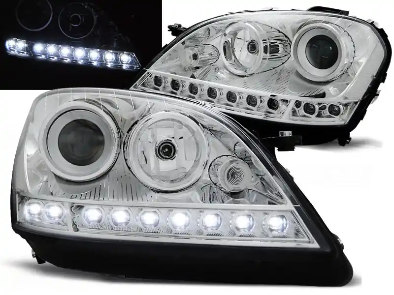 Omezená Nabídka MERCEDES W164 ML 05-07 - přední chrom světla s LED svícením
