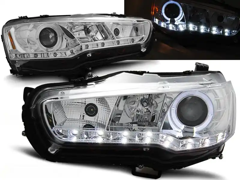 MITSUBISHI LANCER 08-16 - přední chrom světla s LED svícením Hit Sezóny
