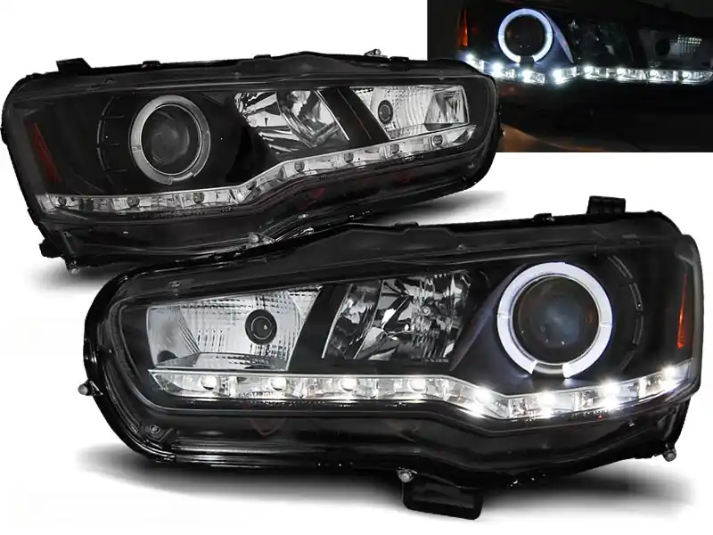 Vysoce Kvalitní MITSUBISHI LANCER 08-16 - přední černá světla s LED svícením