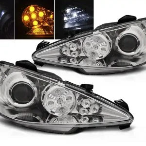 PEUGEOT 206 02- - přední chrom světla ANGEL EYES a LED blinkrem Dokud Zásoby Vydrží