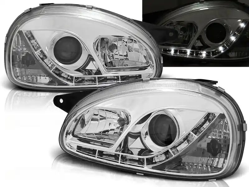 OPEL CORSA B 93-00 - přední chrom světla s LED svícením Speciální Cena