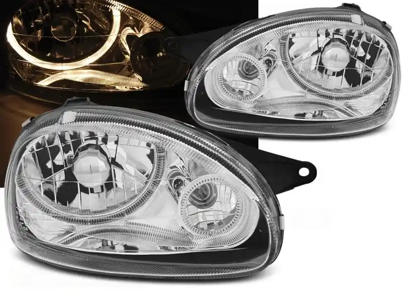 OPEL CORSA B 93-00 - přední chrom světla ANGEL EYES Originální