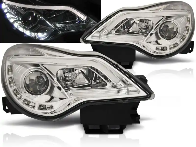 Originální OPEL CORSA D 11-14 - přední chrom světla TUBE LIGHT s LED denním svícením