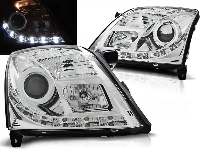 OPEL VECTRA C 02-05 - přední chrom světla s LED denním svícením Vrácení Zdarma