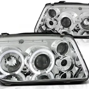 Autentický VW BORA 98-05 - přední chrom světla ANGEL EYES
