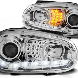 Časově Omezené VW GOLF 4 97-03 - přední chrom světla s LED svícením a LED blinkrem