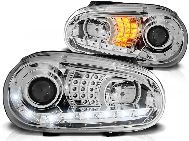 Časově Omezené VW GOLF 4 97-03 - přední chrom světla s LED svícením a LED blinkrem