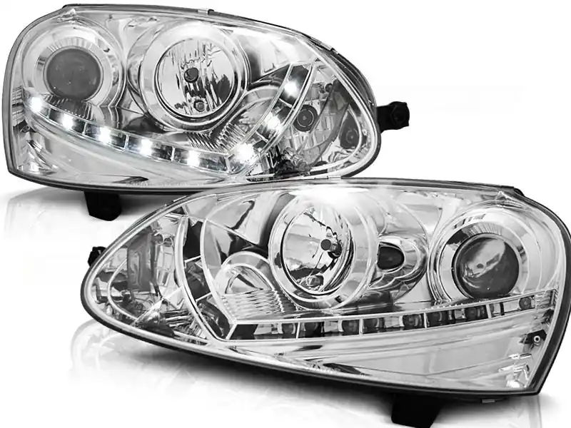 VW GOLF 5 - přední chrom světla s LED svícením pro xenon Objednat Nyní