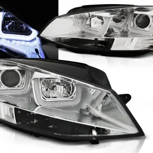 VW GOLF 7 12-17 - přední chrom světla s LED denním svícením U-TYPE Jen Po Omezenou Doba