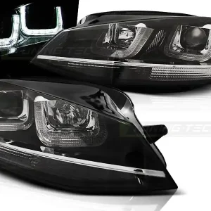 Expresní Doručení VW GOLF 7 12-17 - přední černá světla s LED denním svícením U-TYPE a chrom linkou