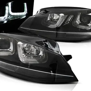 Časově Omezené VW GOLF 7 12-17 - přední černá světla s LED denním svícením U-TYPE a černou linkou