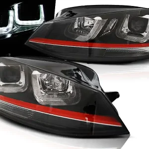 Značkový VW GOLF 7 12-17 - přední černá světla s LED denním svícením U-TYPE GTI LOOK