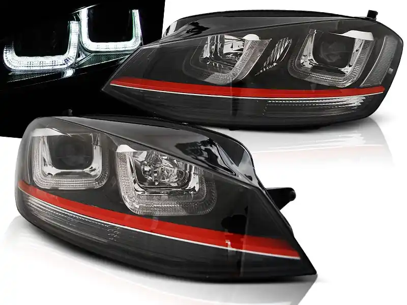 Značkový VW GOLF 7 12-17 - přední černá světla s LED denním svícením U-TYPE GTI LOOK
