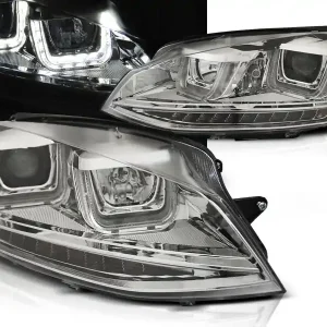 Časově Omezené VW GOLF 7 12-17 - přední chrom světla s LED denním svícením U-TYPE