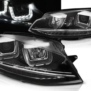 VW GOLF 7 12-17 - přední černá světla s LED denním svícením U-TYPE a dynamickým blinkrem Must-Have