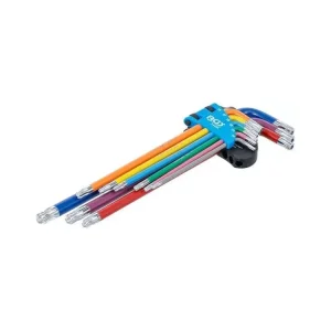 Zástrčné klíče Torx s otvorem T10-T50 barevné, extra dlouhé, s kuličkou, 9 ks - BGS 74465 Vysoce Kvalitní