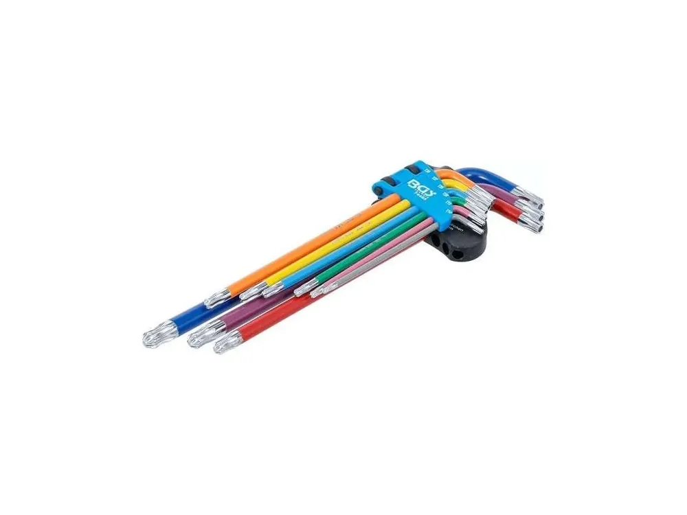 Zástrčné klíče Torx s otvorem T10-T50 barevné, extra dlouhé, s kuličkou, 9 ks - BGS 74465 Vysoce Kvalitní