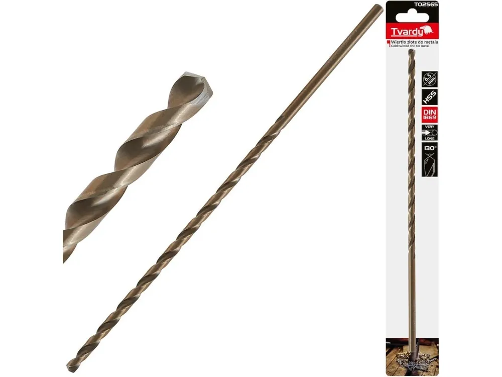 Dlouhý HSS DIN1869 6,5 x 275 mm zlatý kovový spirálový vrták Akce