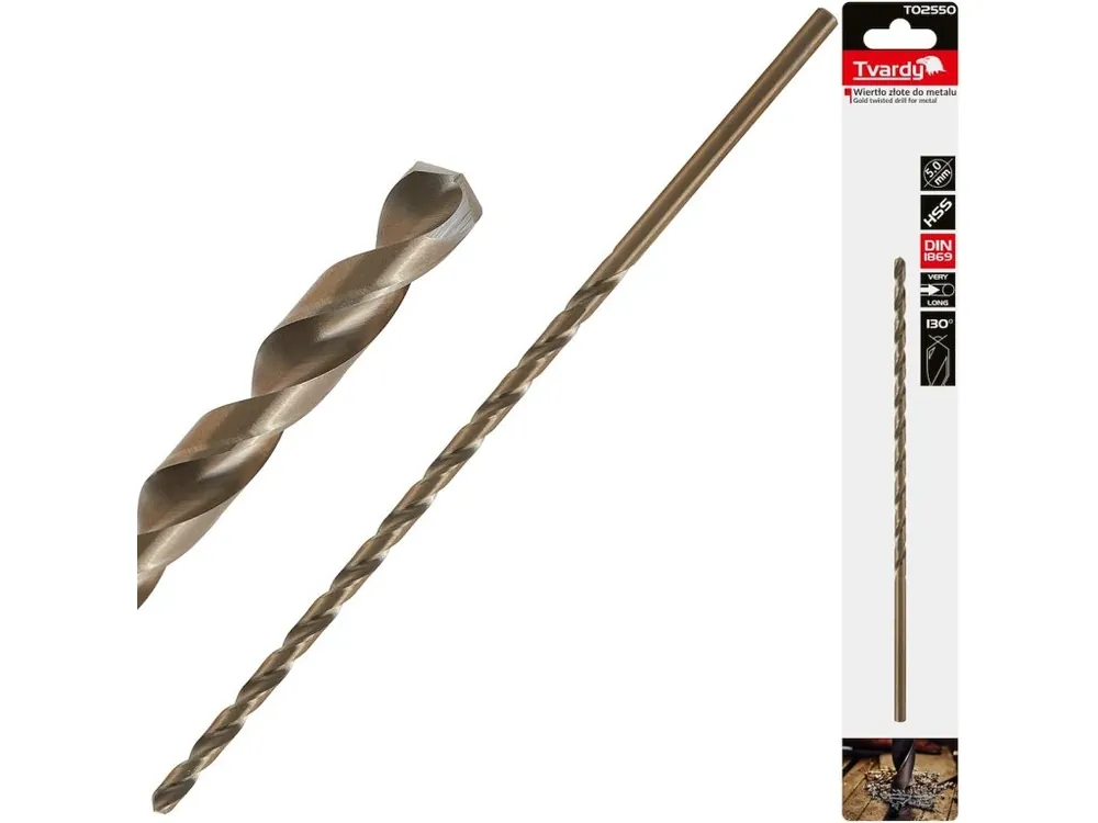 Dlouhý HSS DIN1869 5,0 x 195 mm zlatý kovový spirálový vrták Výprodej