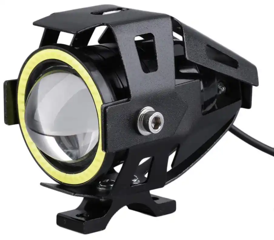 Ověřený Přídavné LED čočkové světla na motorku s Angel Eyes kroužkem, sada 2 ks
