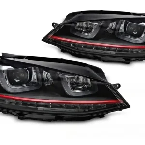 Výhodná Nabídka Přední světla VW GOLF VII 13-17 černá/červený pruh LED SEQ DRL
