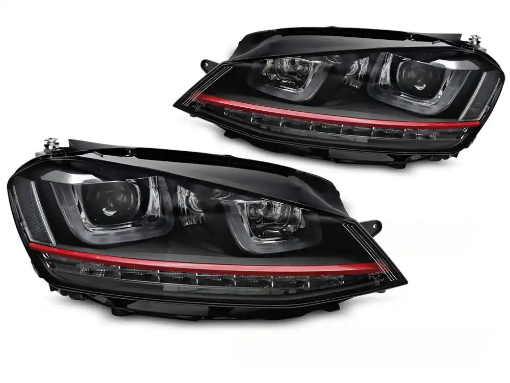 Výhodná Nabídka Přední světla VW GOLF VII 13-17 černá/červený pruh LED SEQ DRL