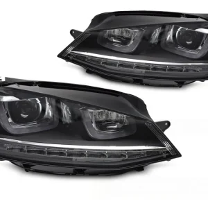 Rychlé Dodání Přední světla VW GOLF VII 13-17 černá/stříbrný pruh LED SEQ DRL
